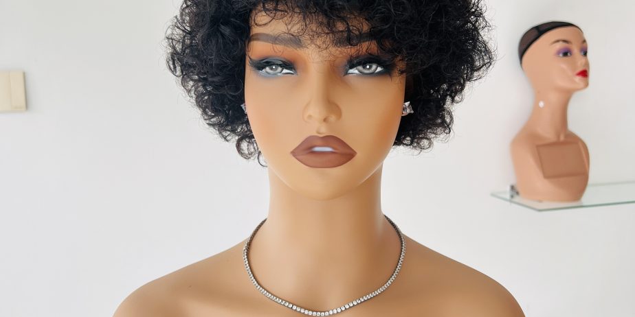 Human hair pixie curls in black