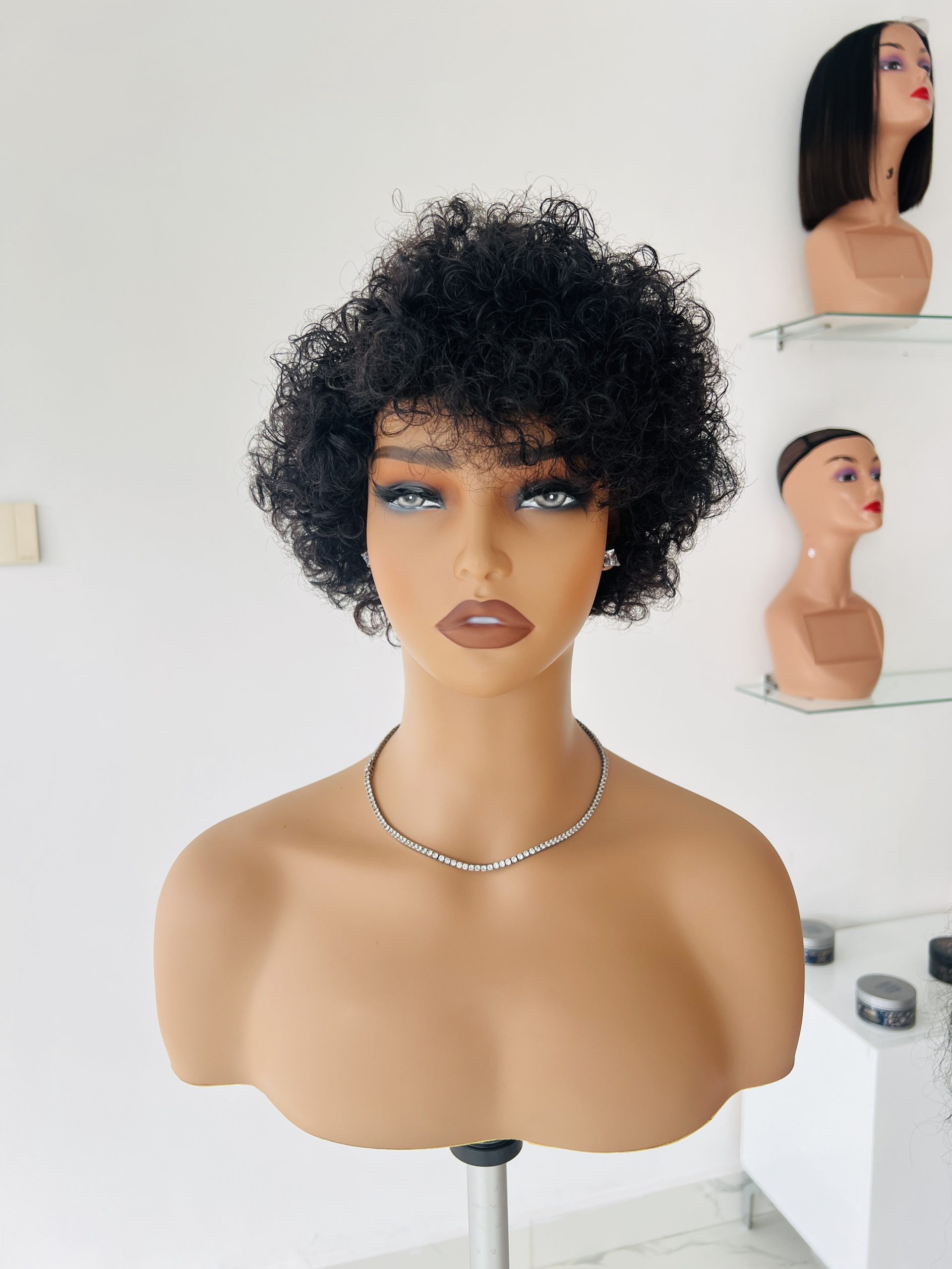 Human hair pixie curls in black