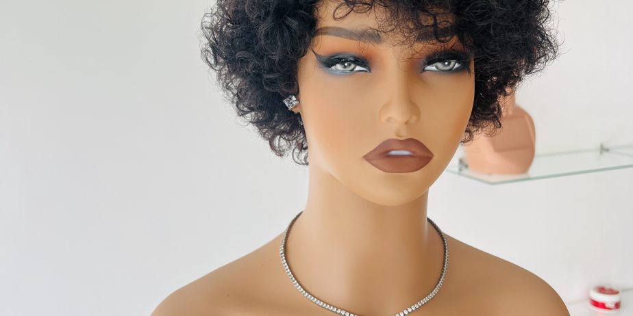 Human hair pixie curls in black