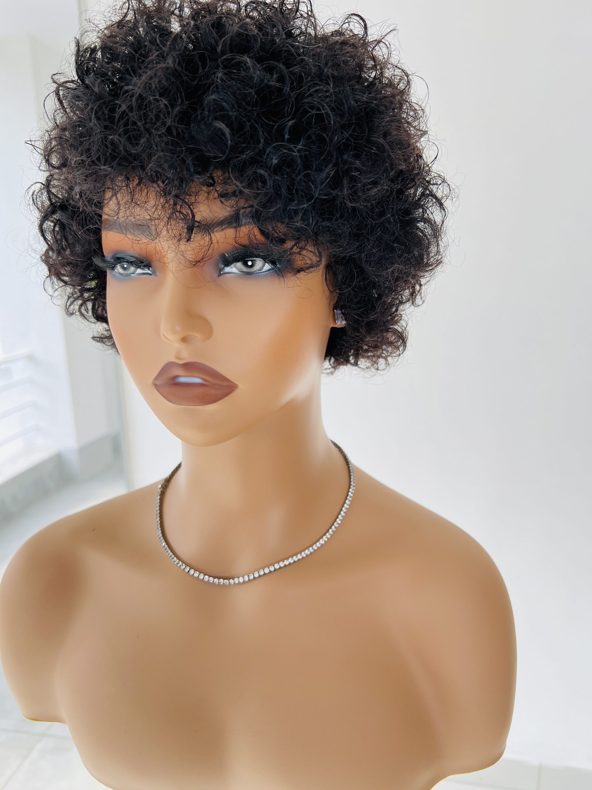 Human hair pixie curls in black