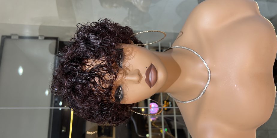 Short curly pixie human hair burgundy