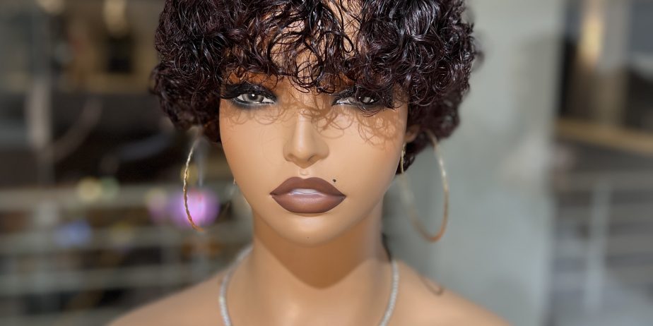 Short curly pixie human hair burgundy