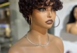 Short curly pixie human hair burgundy