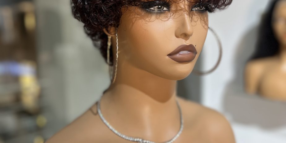 Short curly pixie human hair burgundy