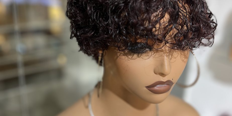 Short curly pixie human hair burgundy