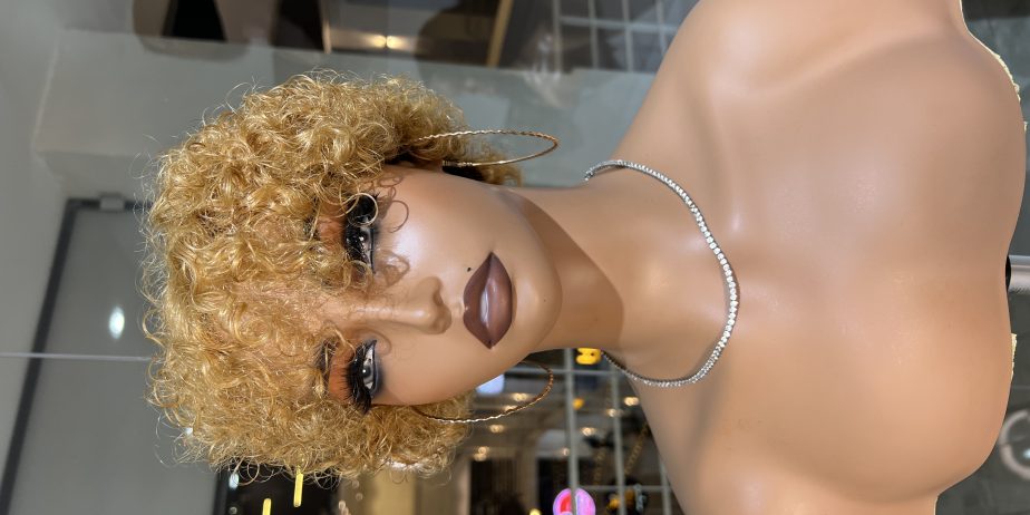 Human hair pixie curls in blonde