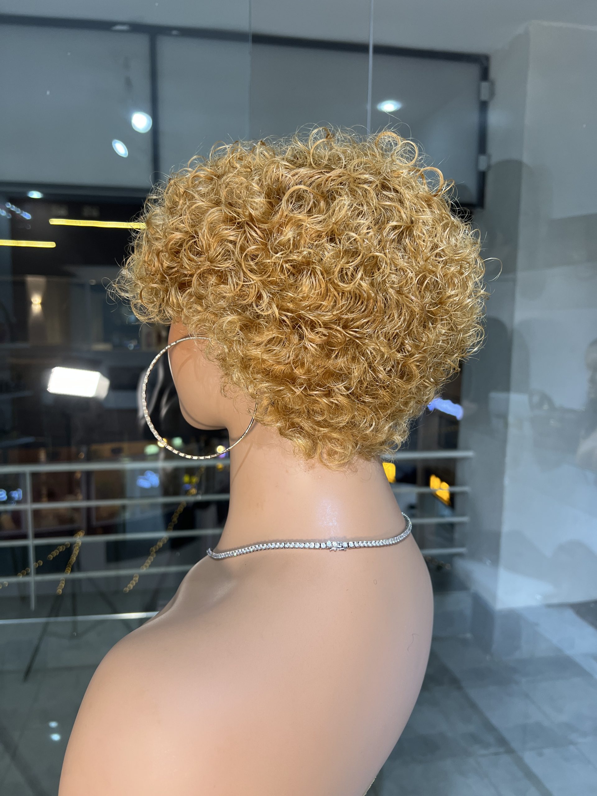 Human hair pixie curls in blonde