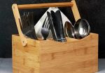 Portable Kitchen Caddy Bamboo Desk Holder, Cutlery Box, Utensil Tray