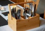 Portable Kitchen Caddy Bamboo Desk Holder, Cutlery Box, Utensil Tray