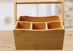 Portable Kitchen Caddy Bamboo Desk Holder, Cutlery Box, Utensil Tray