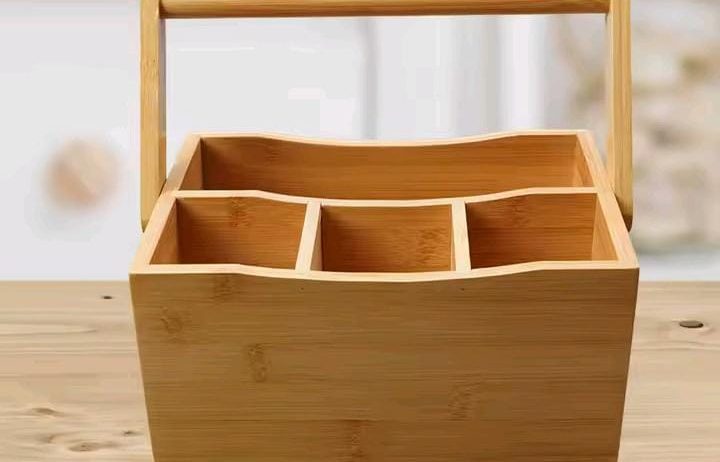 Portable Kitchen Caddy Bamboo Desk Holder, Cutlery Box, Utensil Tray