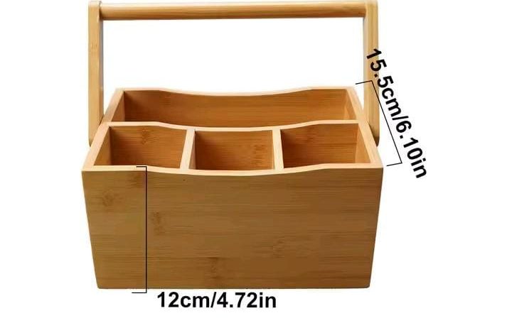 Portable Kitchen Caddy Bamboo Desk Holder, Cutlery Box, Utensil Tray