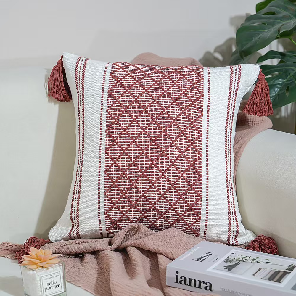Fancy Tufted Throw Pillow Cover With Tassels