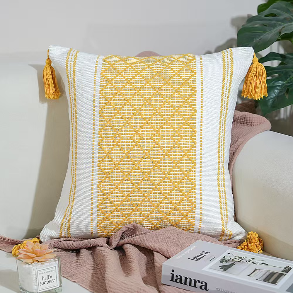 Fancy Tufted Throw Pillow Cover With Tassels