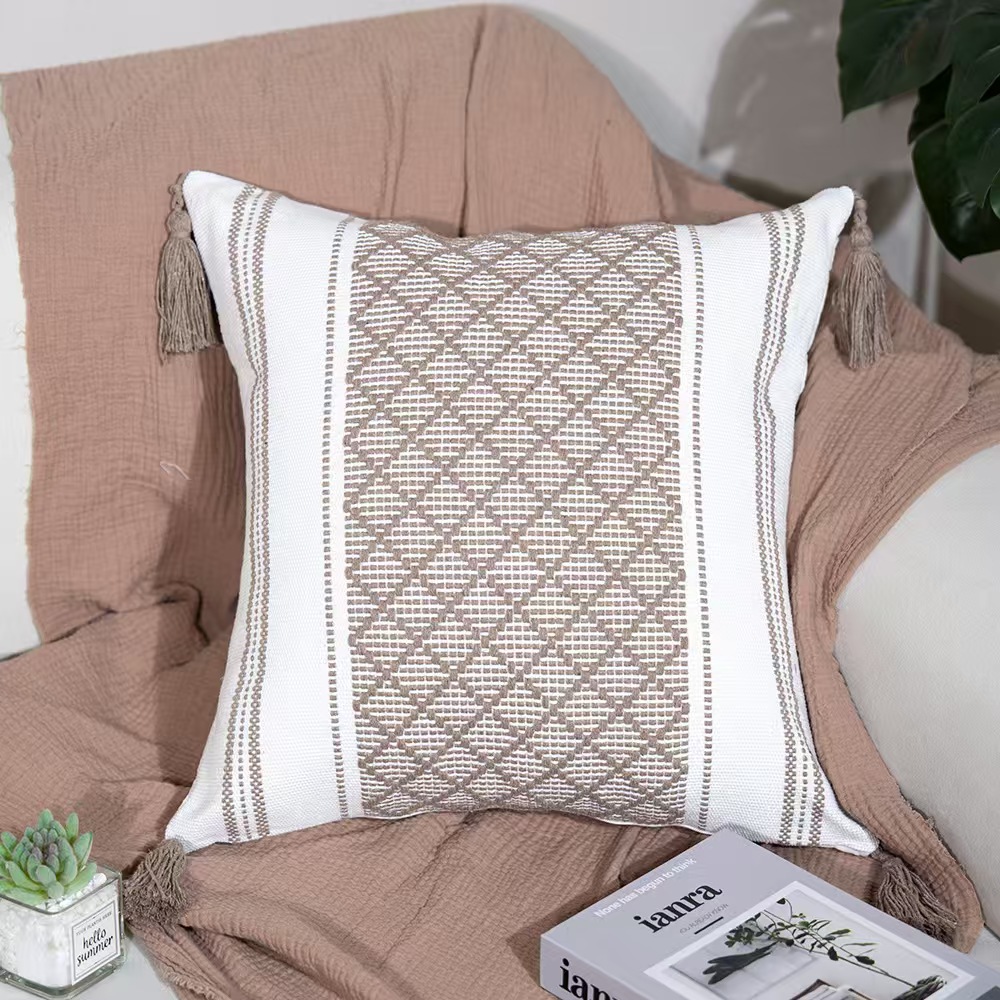 Fancy Tufted Throw Pillow Cover With Tassels