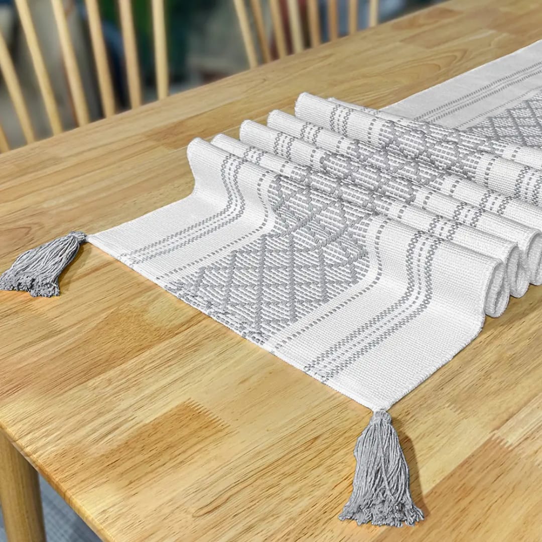 Boho Inspired Table Runner with Tassels – Assorted Colours