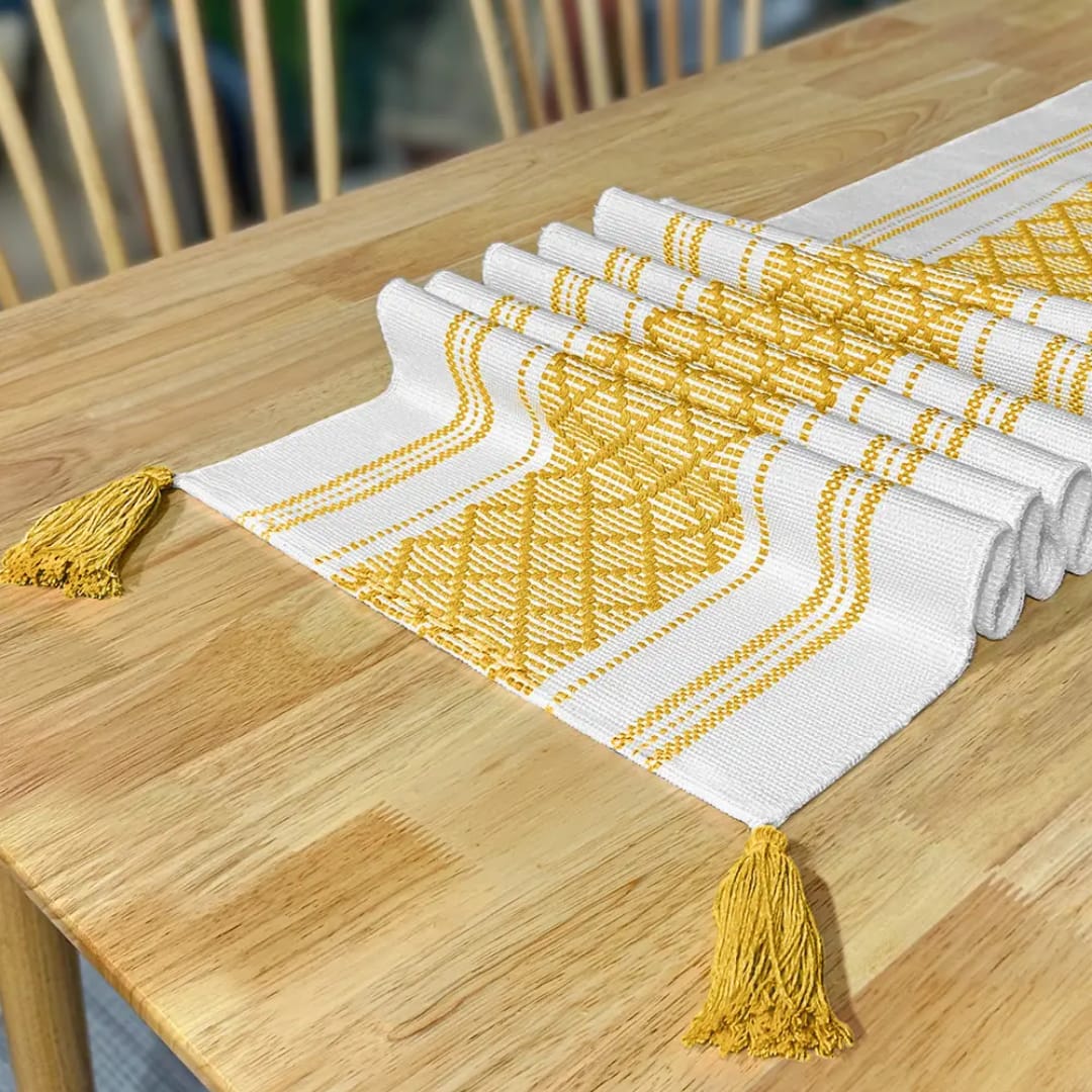 Boho Inspired Table Runner with Tassels – Assorted Colours