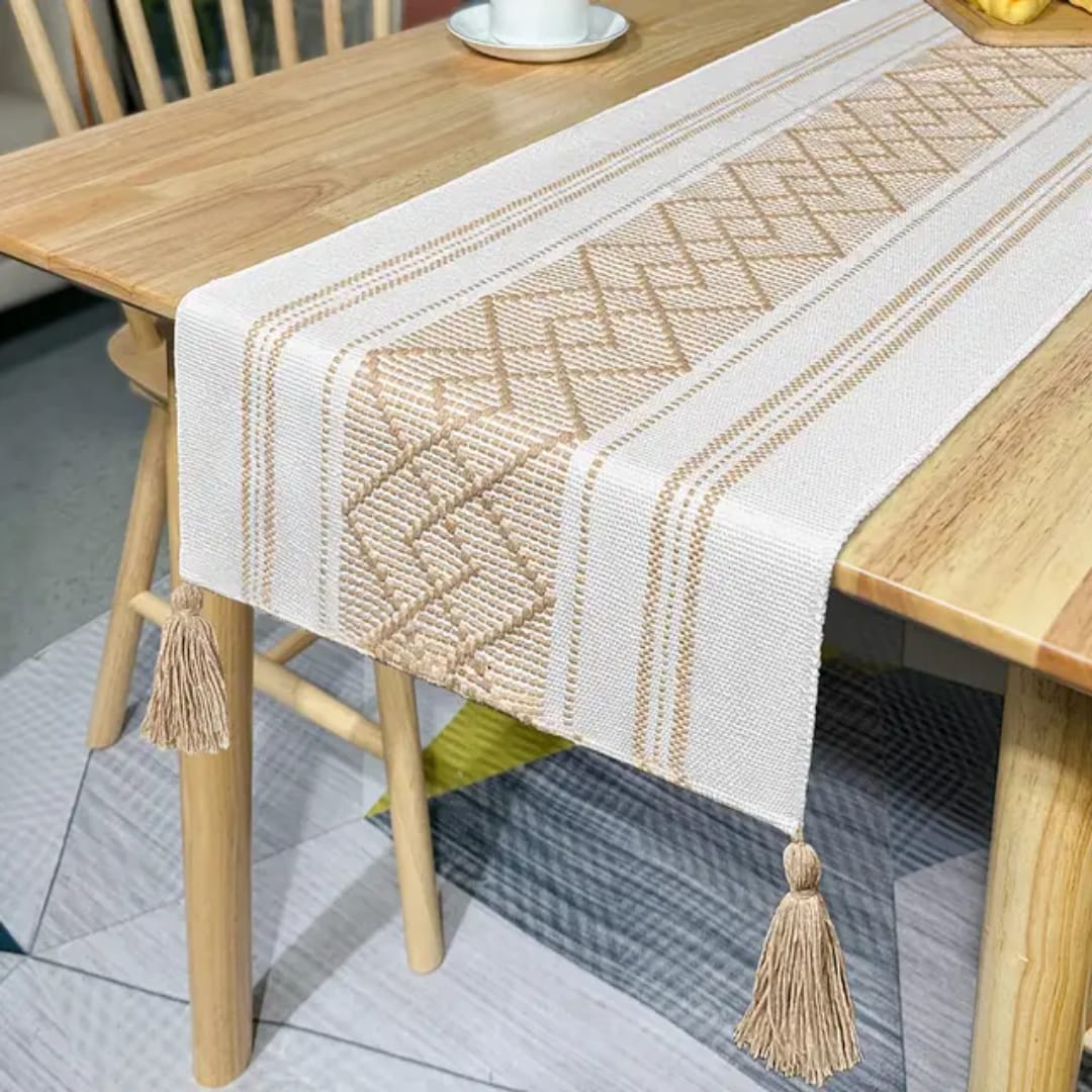 Boho Inspired Table Runner with Tassels – Assorted Colours