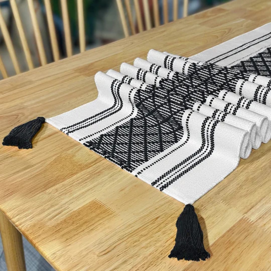 Boho Inspired Table Runner with Tassels – Assorted Colours